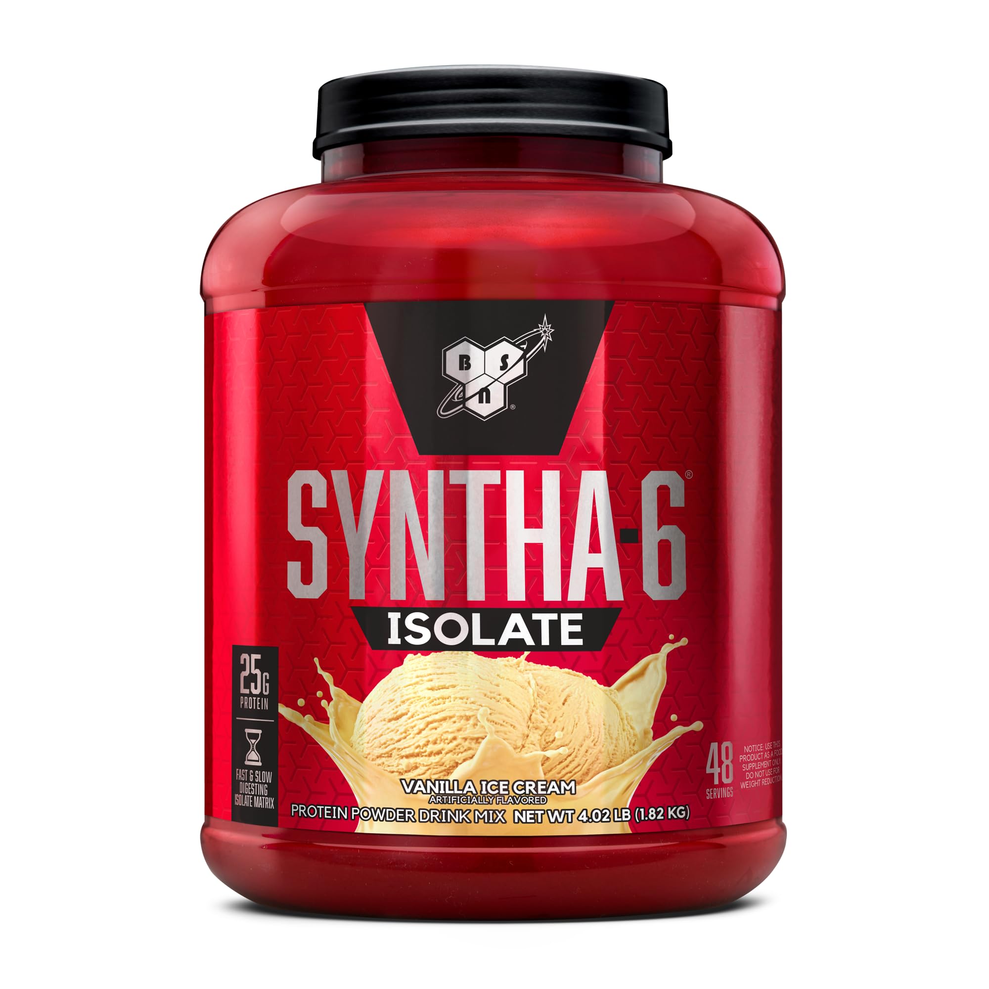 BSN bote frontal de SYNTHA-6 Isolate mostrando diseño y tamaño para elegir