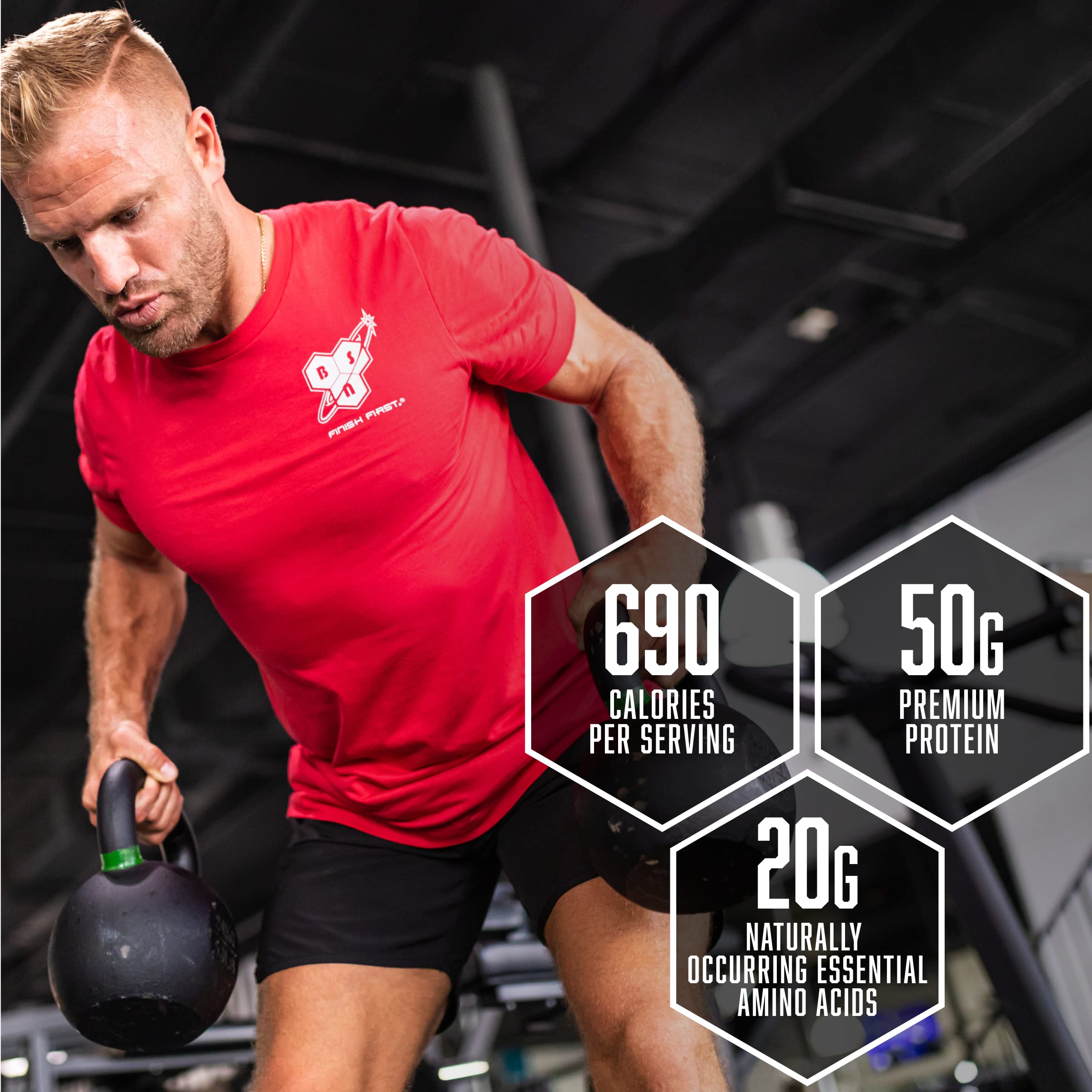 BSN mezcla de proteínas TRUE-MASS con ingredientes destacando variedad proteica