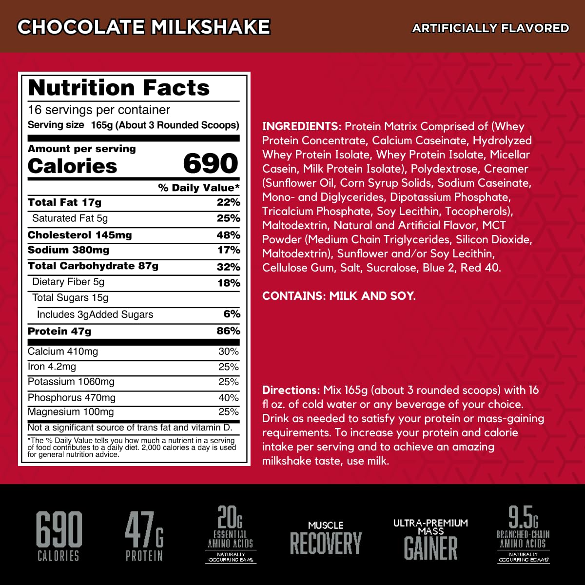 BSN TRUE-MASS vaso preparado sabor Chocolate Milkshake, bebida cremosa y energética