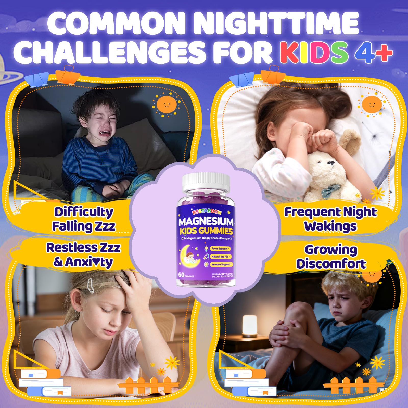 BSSTABBON niña en cama usando gominolas para rutina nocturna