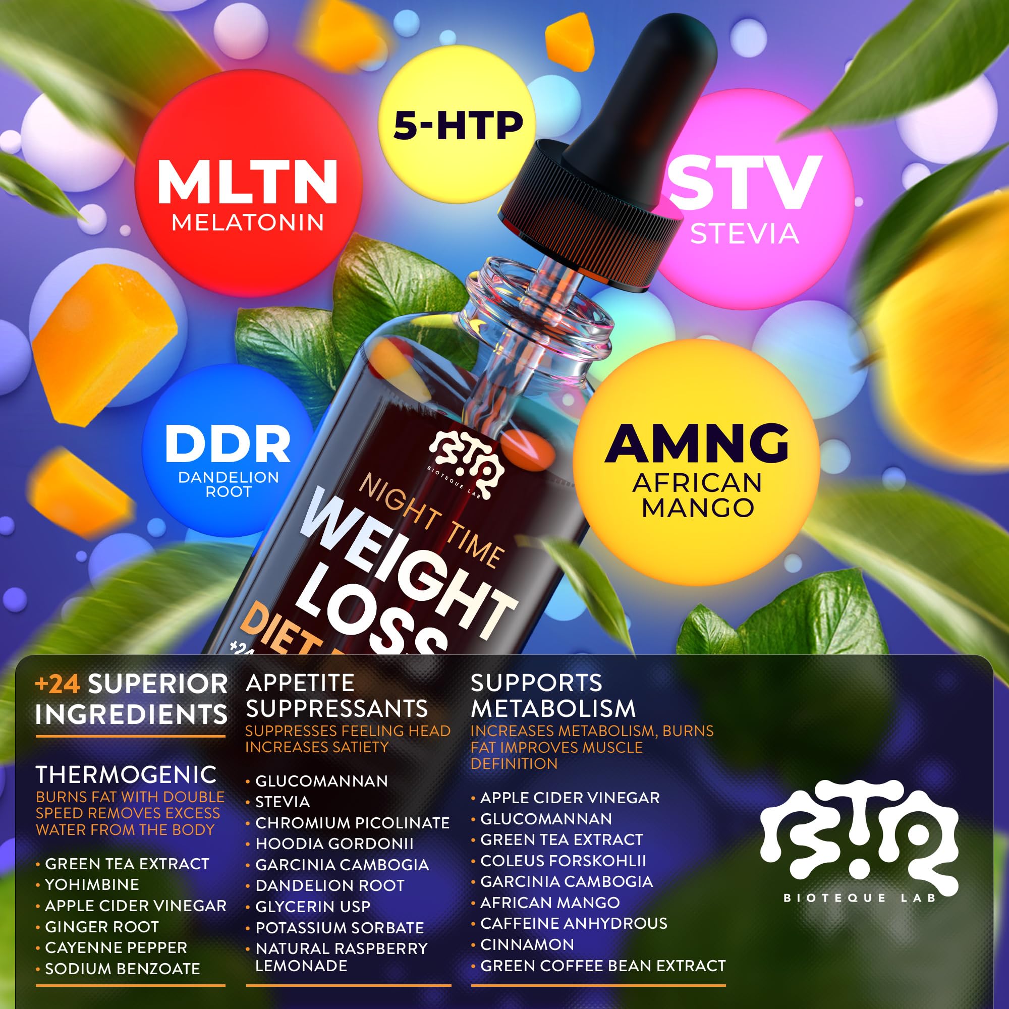 BTQ BIOTEQUE LAB ingredientes clave (vinagre de manzana, canela), apoyo natural al control del apetito