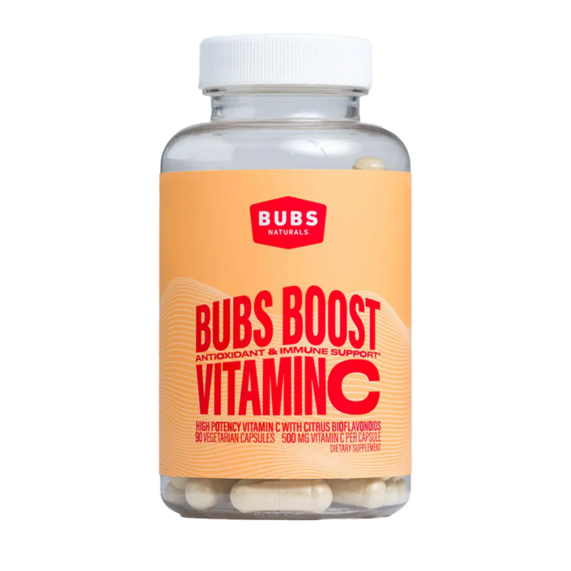BUBS Naturals frasco frontal que muestra la presentación y dosis