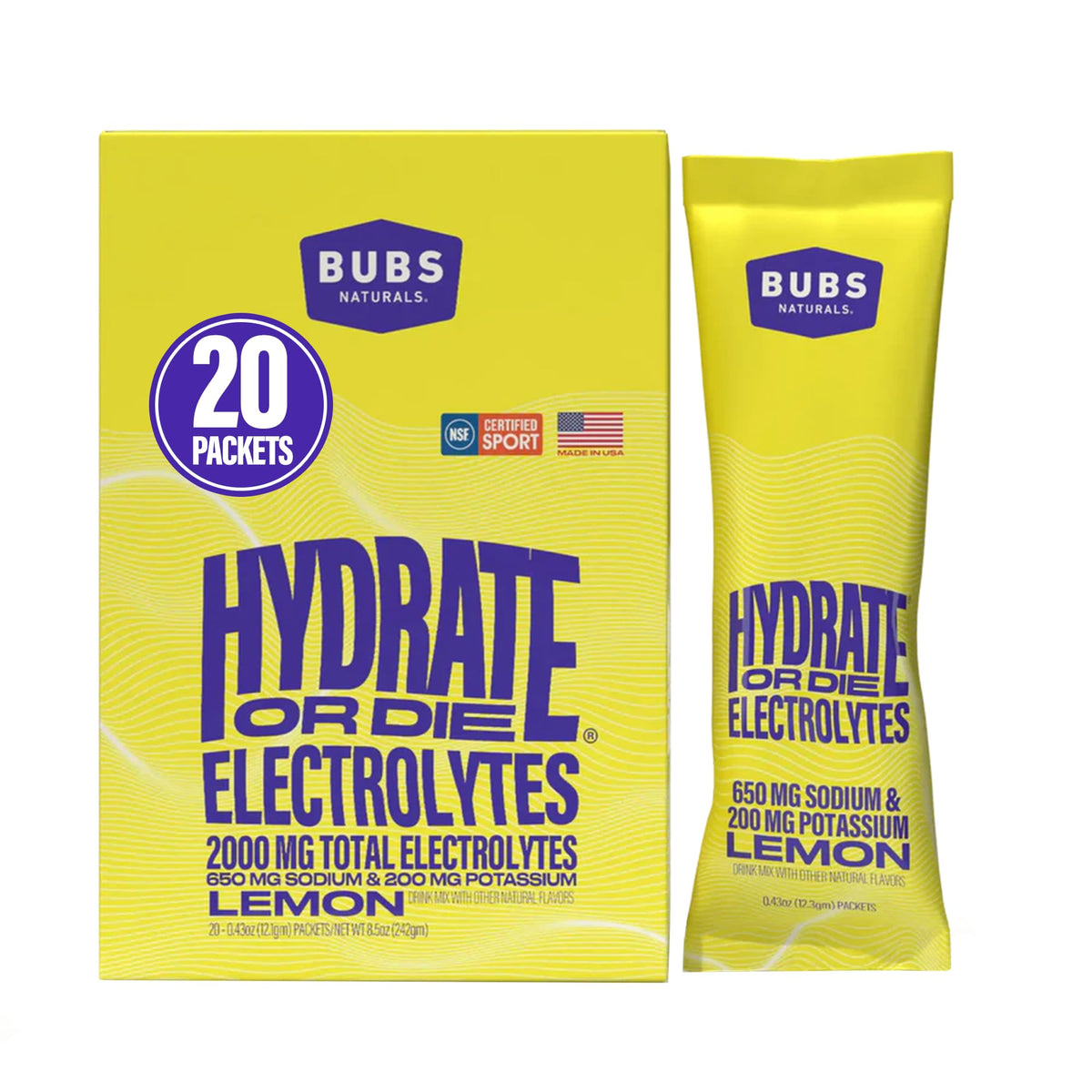 BUBS Naturals frente del empaque mostrando sticks y beneficio práctico