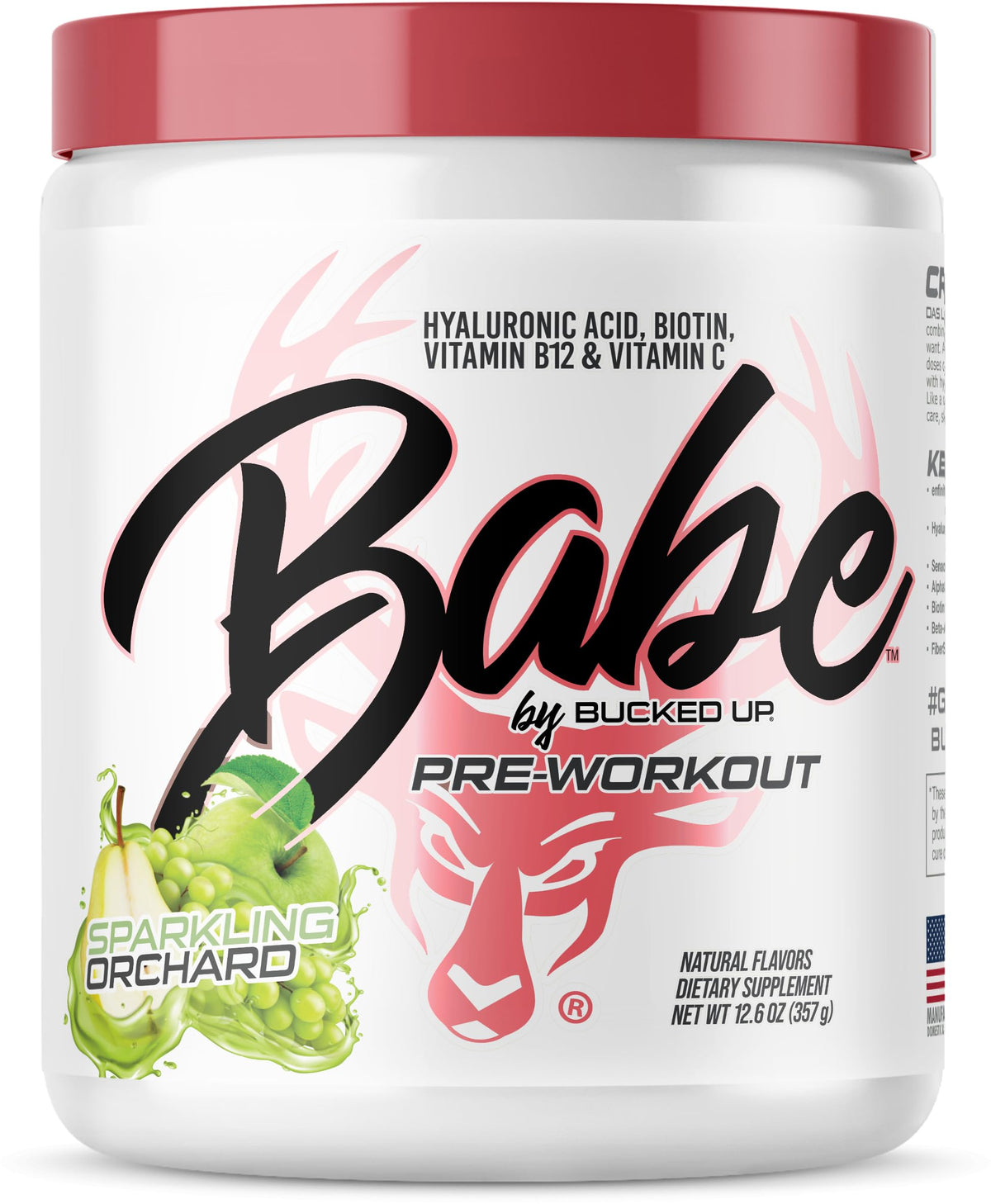 Bucked Up envase Babe frente mostrando diseño y sabor Sparkling Orchard