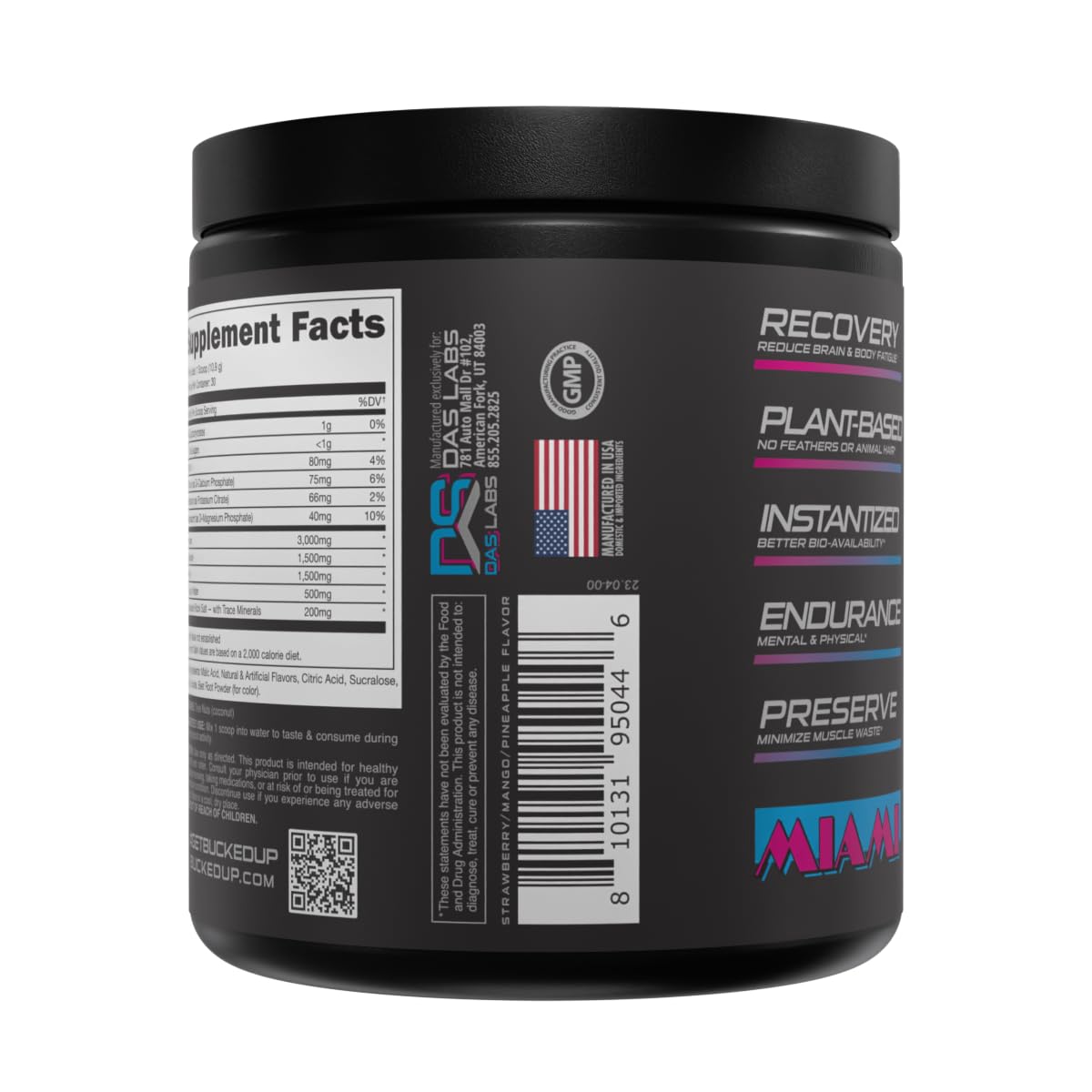 Etiqueta nutricional de Bucked Up BCAA con ingredientes puros y testeo tercero