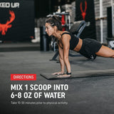 Bucked Up cazoleta con polvo junto a moneda para comparar tamaño y dosis por servicio