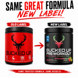 Bucked Up etiqueta clara con ingredientes transparentes y dosis visibles