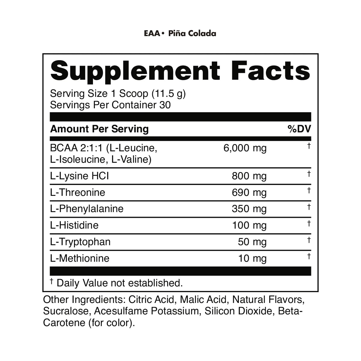 Bucked Up etiqueta nutricional ampliada con detalle de aminoácidos y certificaciones
