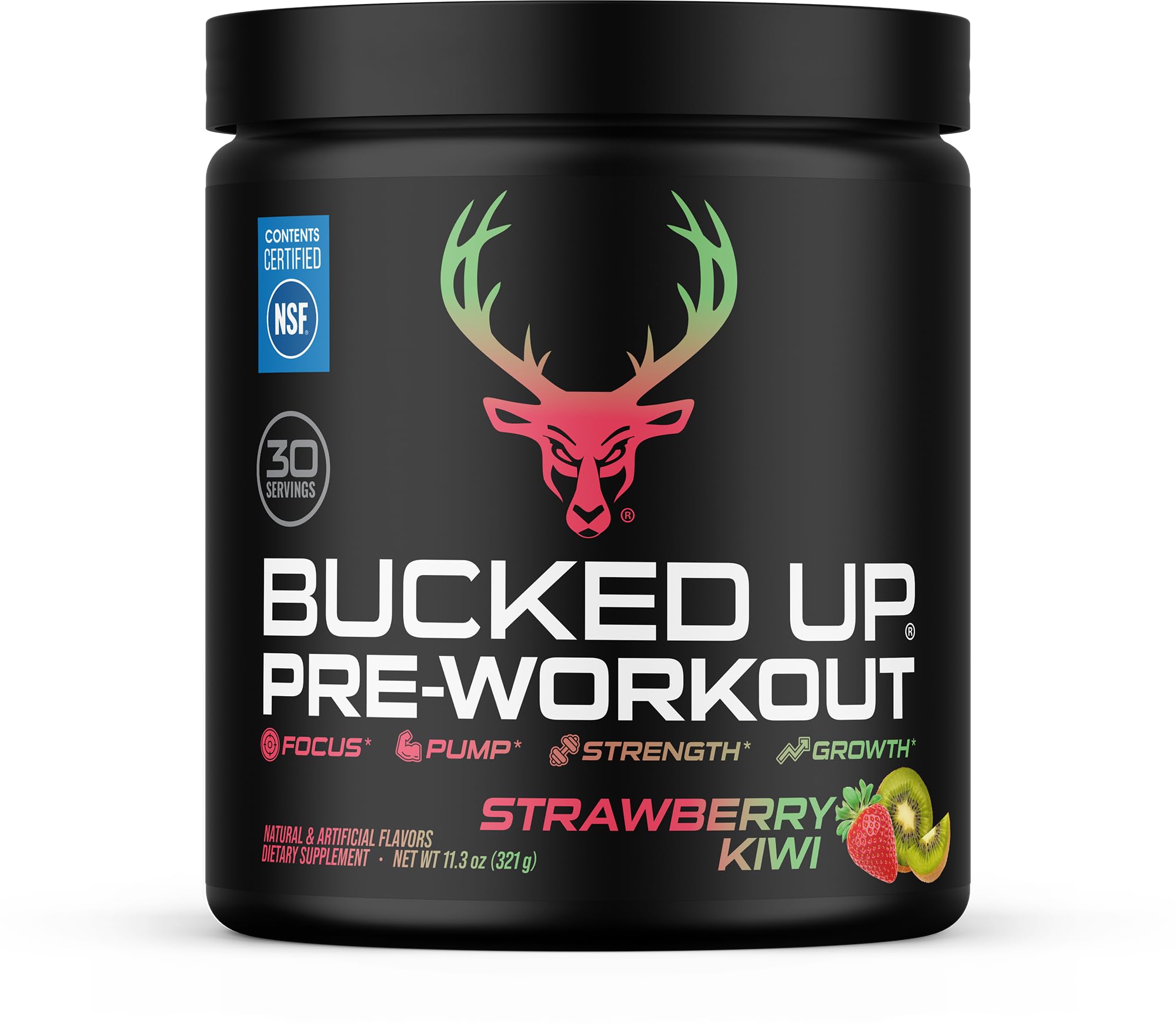 Bucked Up vista frontal del envase mostrando la marca y el sabor