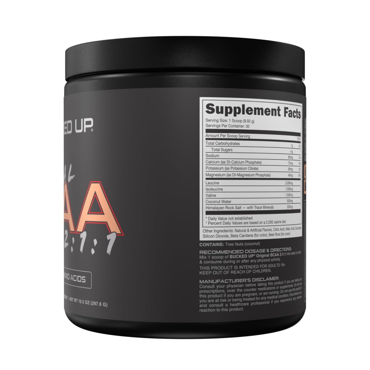 Bucked Up mezcla en vaso con hielo, muestra sabor Peach Ring refrescante