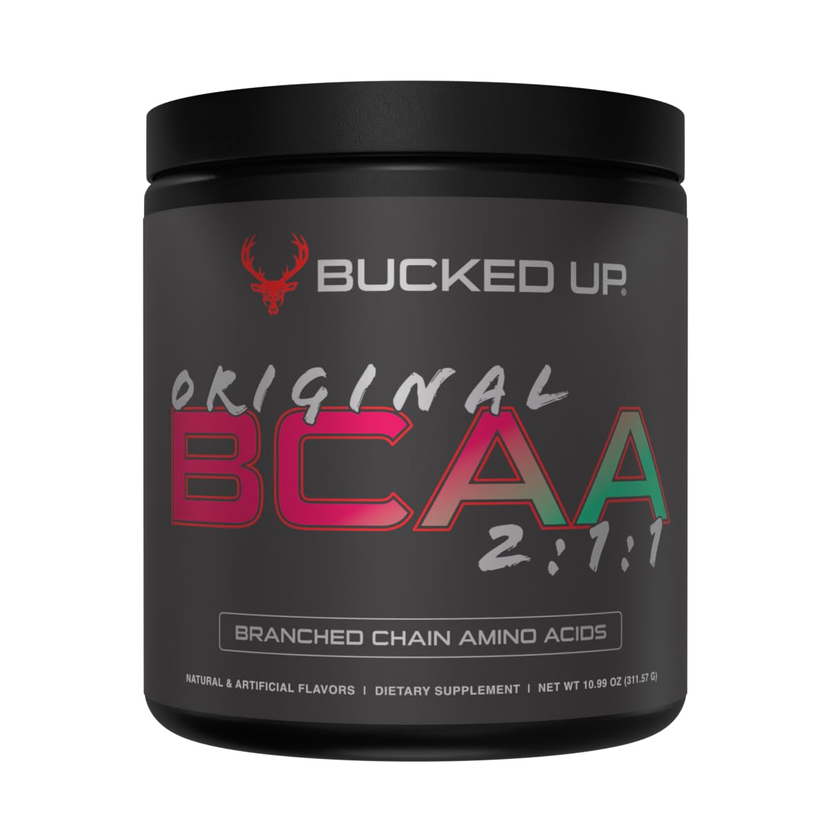Bucked Up envase frontal mostrando 30 servicios y sabor Strawberry Mojito, práctico