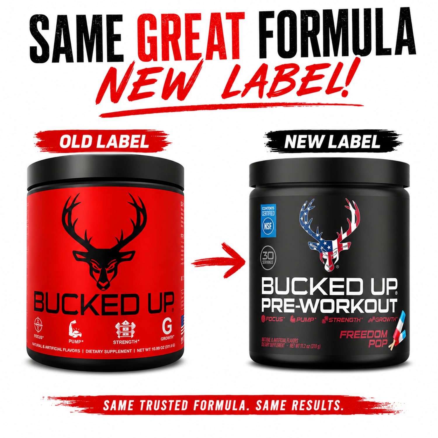 Bucked Up scoop con polvo listo para mezclar, conveniencia antes del entrenamiento