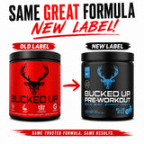 Bucked Up vaso con mezcla azulada listo para entrenar, energía inmediata