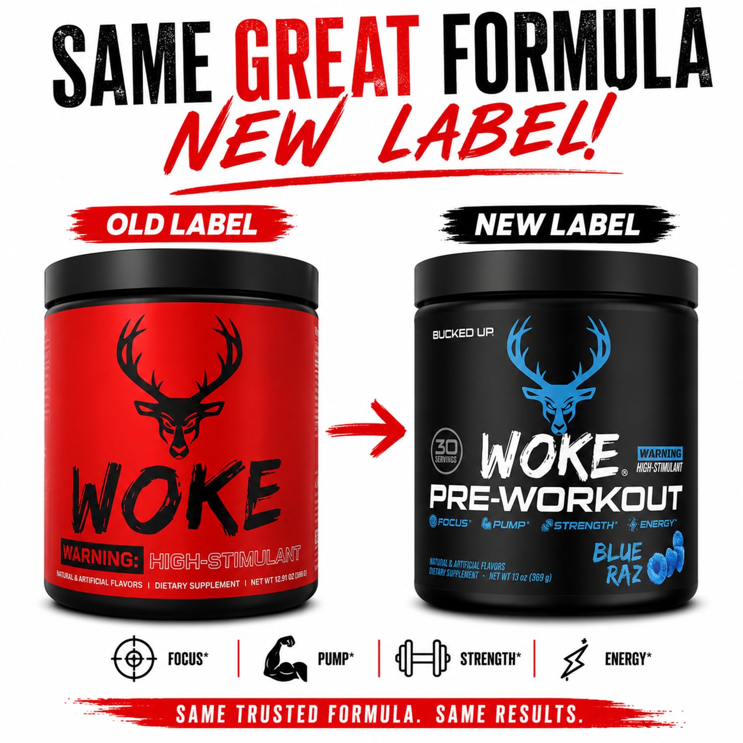 Bucked Up Woke cierre y etiqueta legible que facilita uso y dosificación