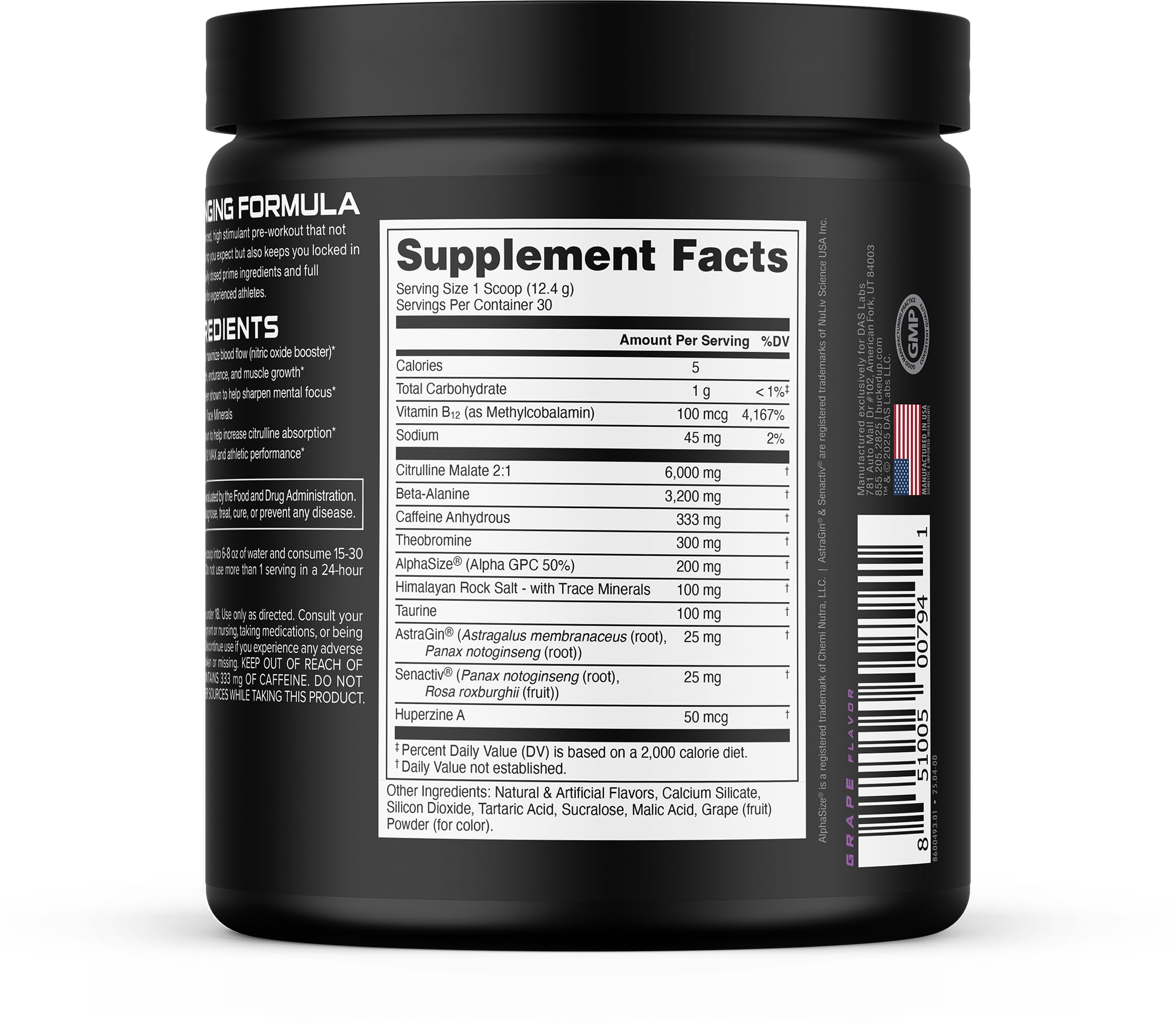 Bucked Up Woke etiqueta nutricional mostrando ingredientes y dosis