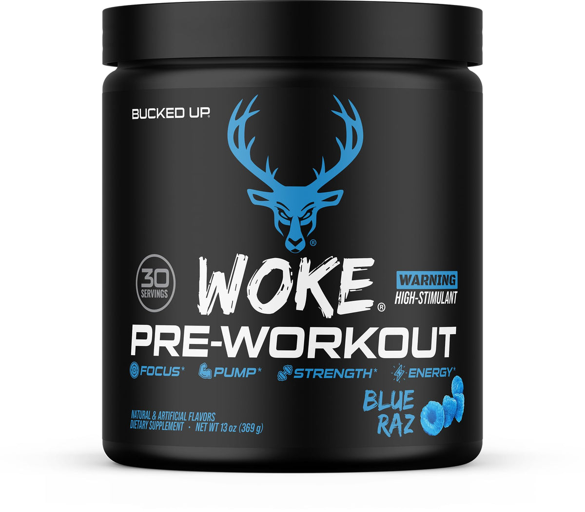 Bucked Up Woke frente del envase mostrando 30 servicios y diseño llamativo