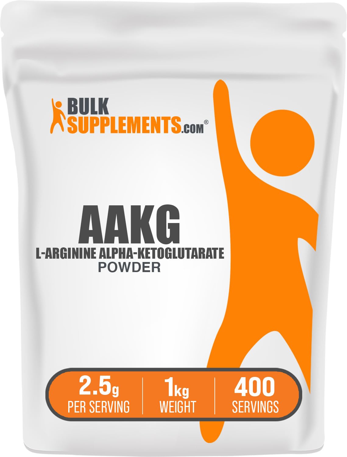 BulkSupplements envase frontal de AAKG mostrando presentación y sin sabor