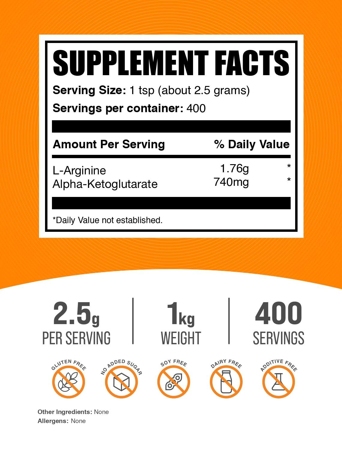 BulkSupplements polvo AAKG textura en primer plano para fácil mezcla