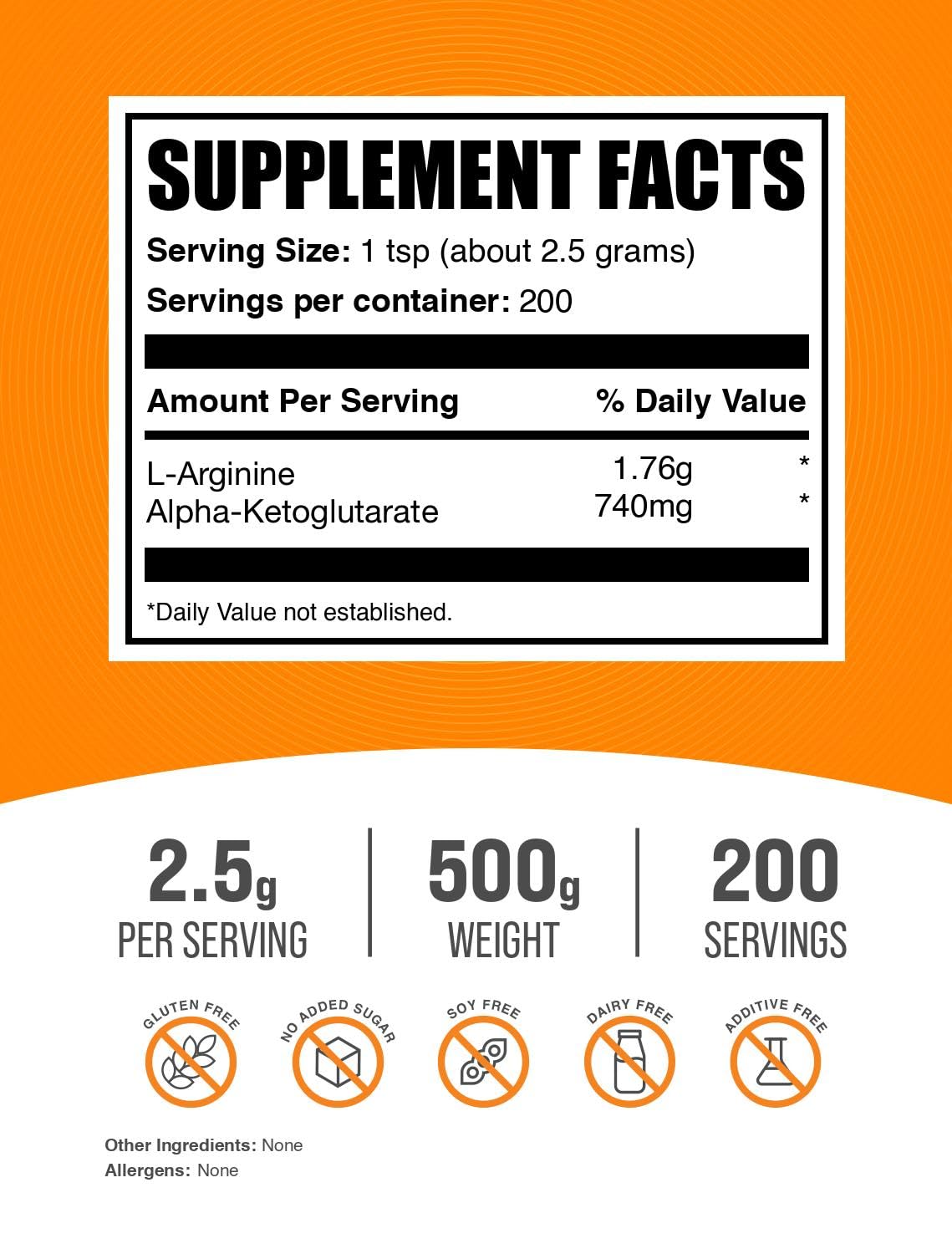 BulkSupplements AAKG textura en polvo detalle, fácil disolución y sin aditivos
