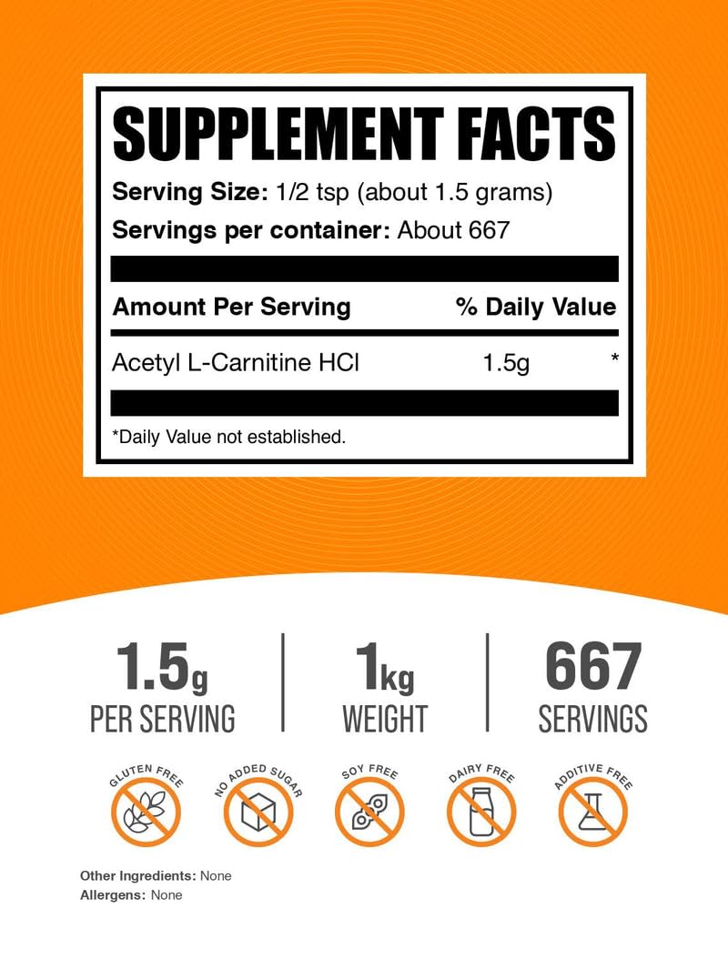 BulkSupplements polvo de ALCAR textura fina lista para mezclar fácilmente