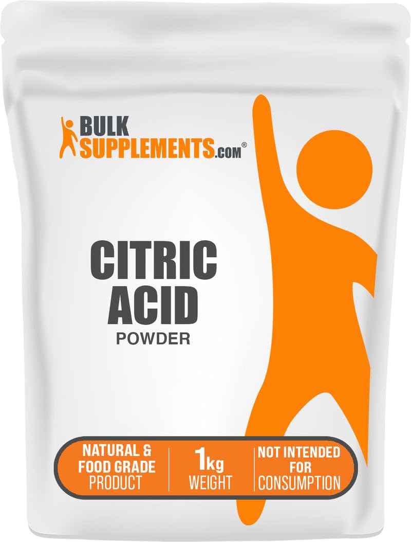 BulkSupplements envase frontal de ácido cítrico 1 kg, calidad alimentaria y confianza