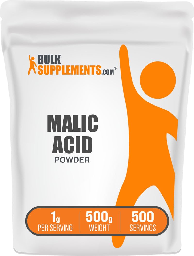 BulkSupplements bolsa de ácido málico frente del empaque mostrando marca y tamaño