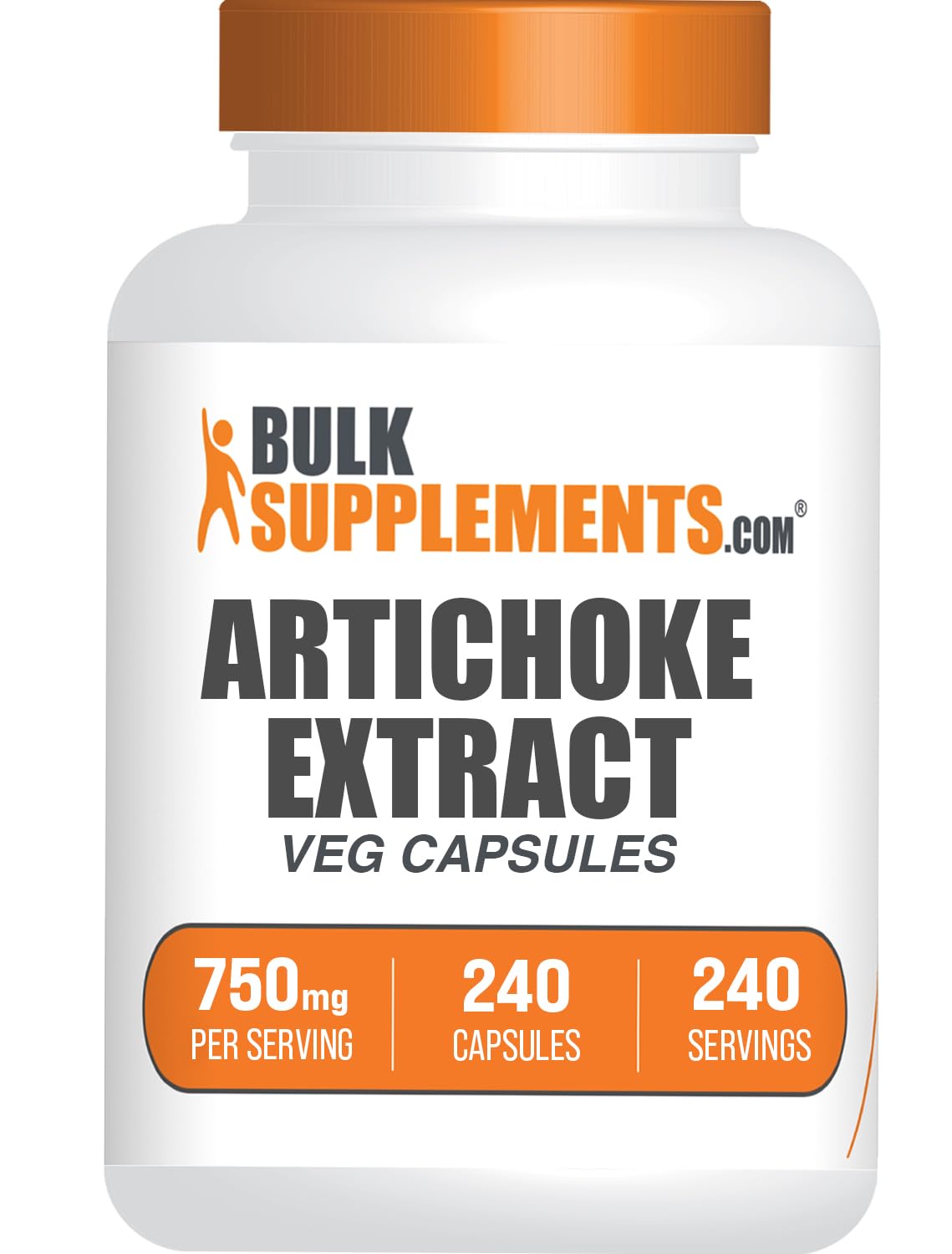 BulkSupplements frasco frontal de Artichoke Extract 240 cápsulas, presentación clara y práctica