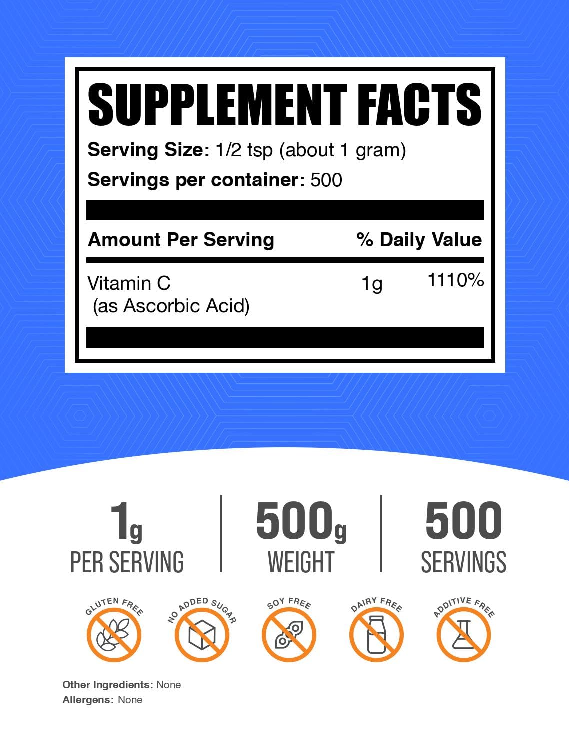 BulkSupplements textura de polvo fino de vitamina C, fácil disolución y mezcla