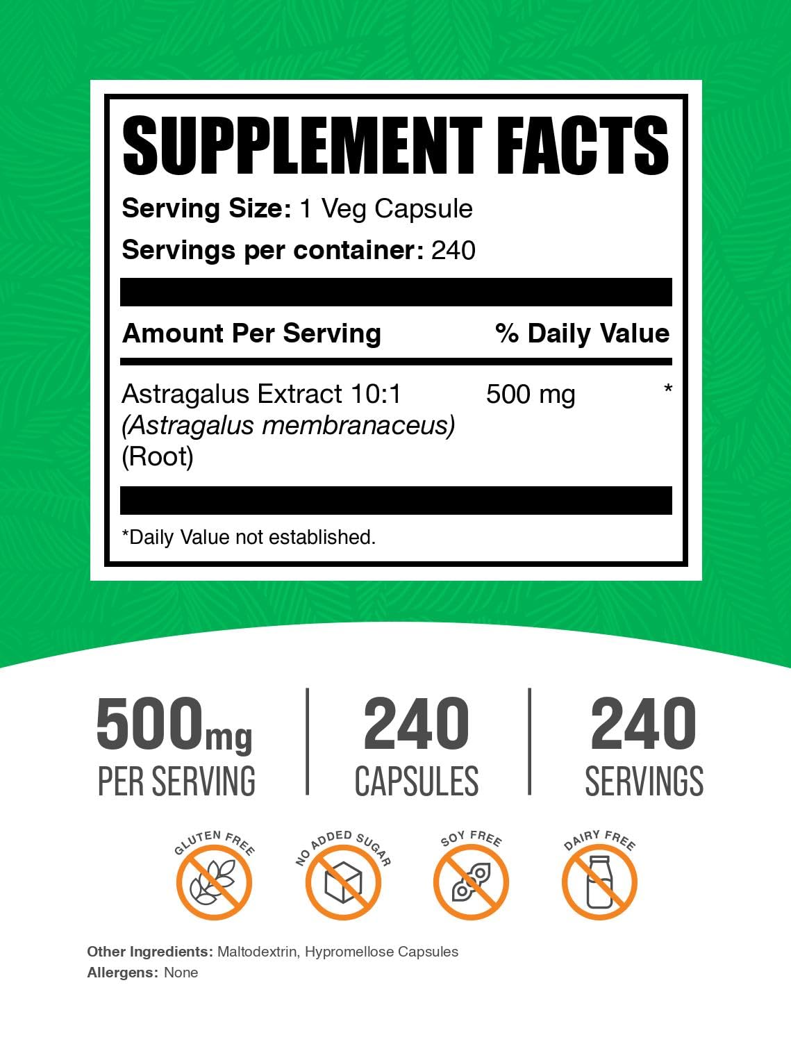 BulkSupplements detalle de una cápsula vegetal de Astragalus para fácil ingestión