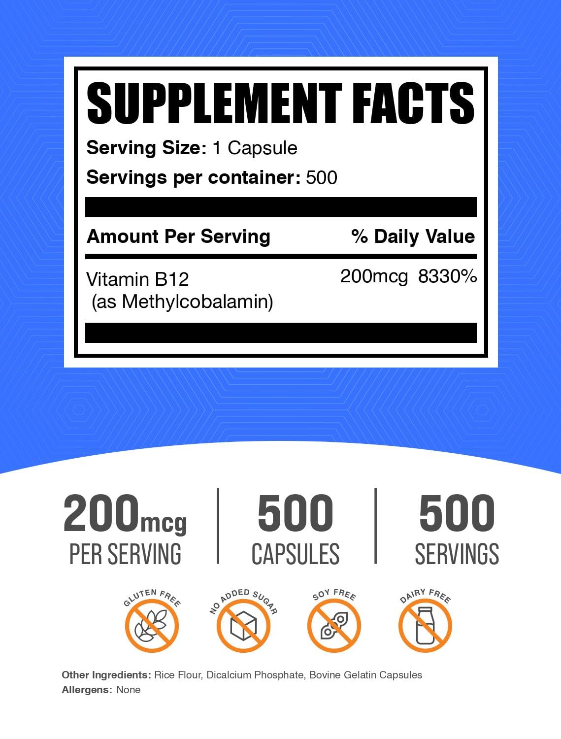 BulkSupplements cápsula de B12 en primer plano, detalle de la forma y textura