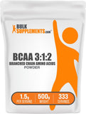 BulkSupplements envase frontal del BCAA 3:1:2 que muestra etiqueta y tamaño