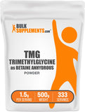BulkSupplements envase frontal de Betaine Anhydrous mostrando etiqueta clara y cantidad