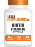 BulkSupplements frasco frontal de Biotin 10000mcg muestra conteo anual