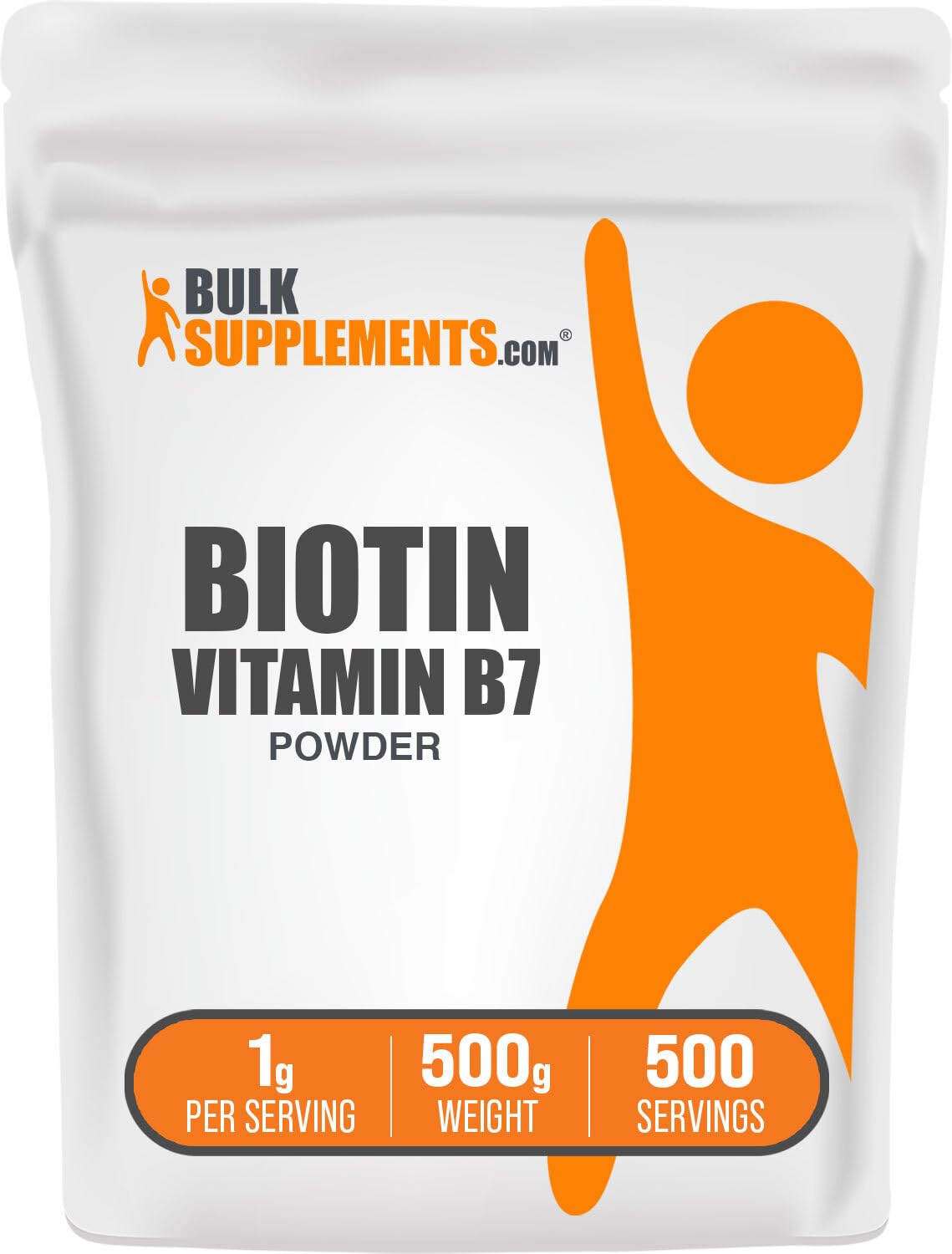 BulkSupplements envase frontal de biotina 10000mcg, presentación clara y práctica