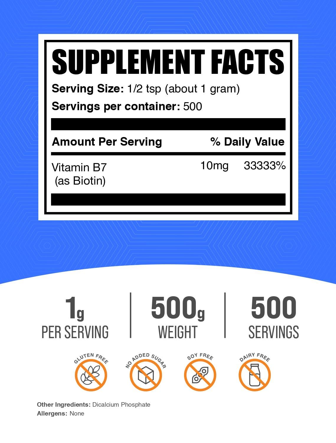 BulkSupplements detalle de textura del polvo de biotina, mezcla homogénea fácil