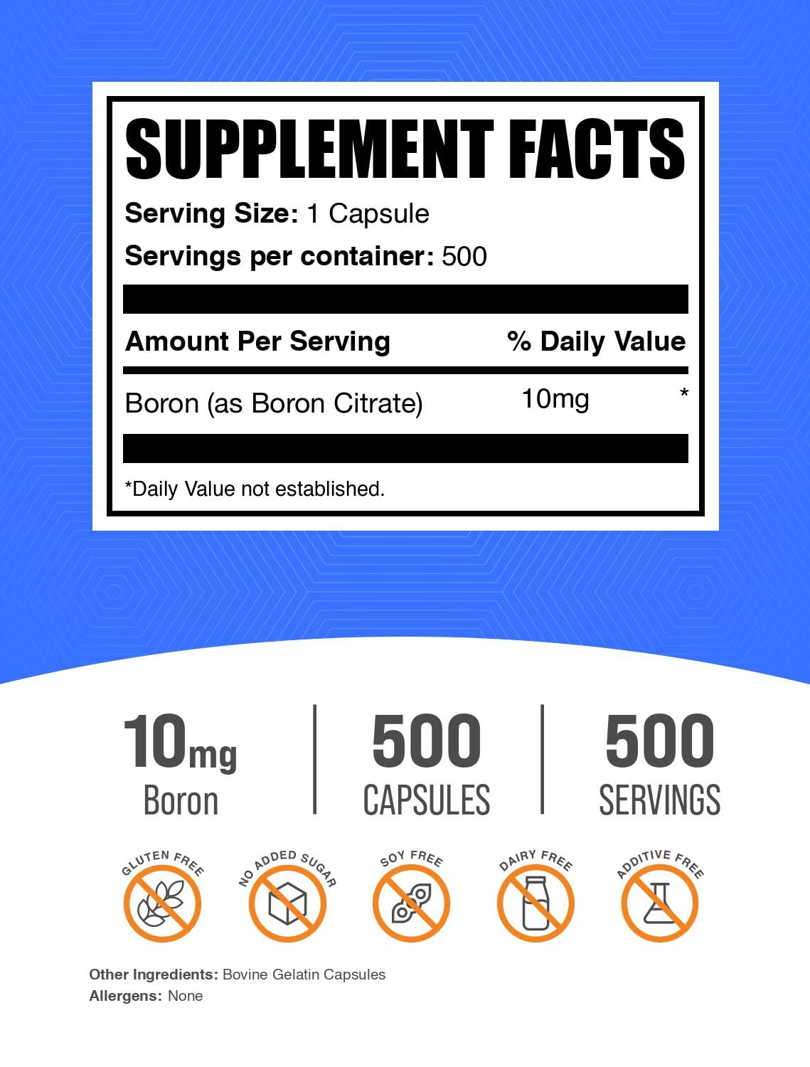 BulkSupplements primer plano de cápsula de boron citrate mostrando textura y tamaño