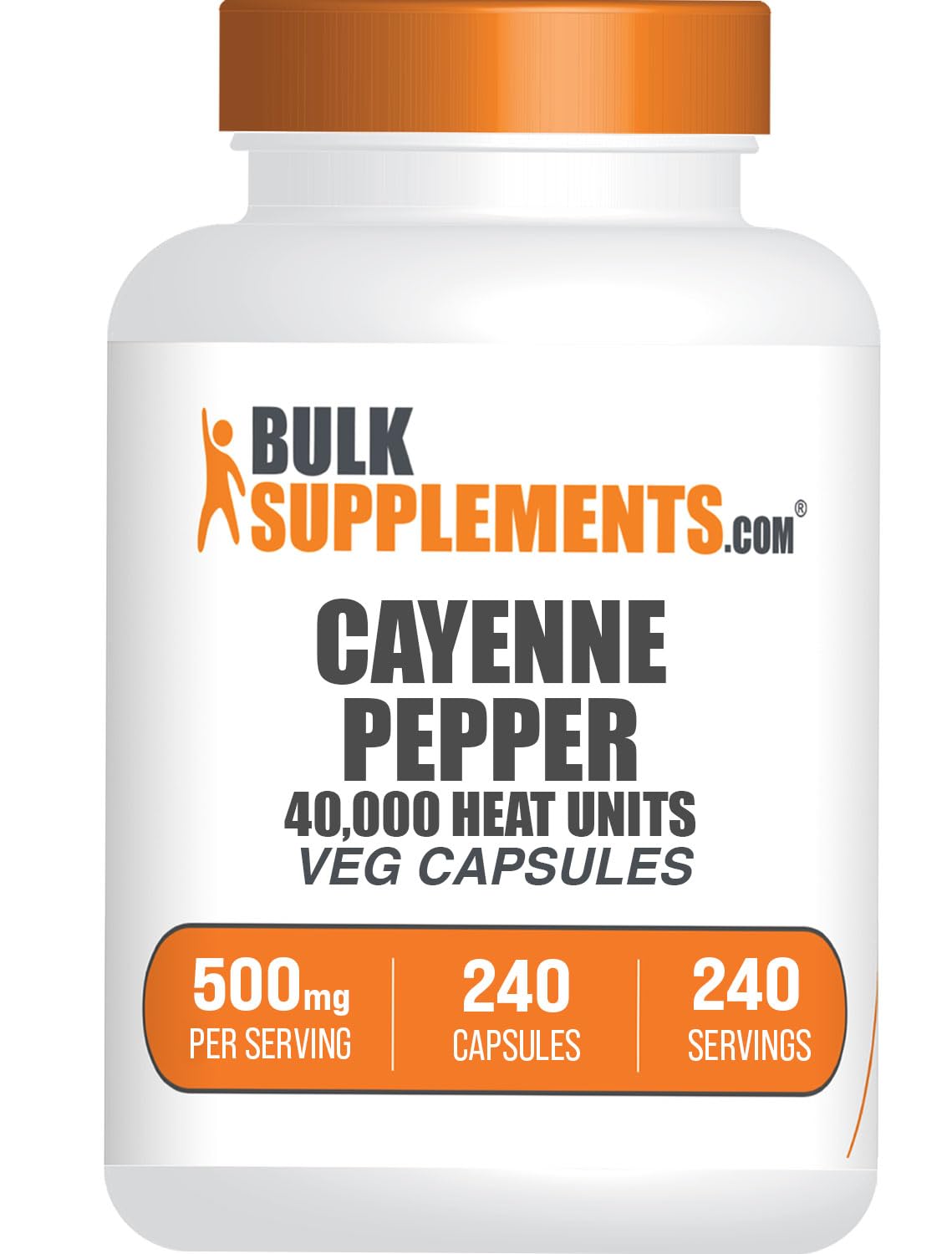 BulkSupplements frasco frontal de cápsulas de cayena muestra el envase y cantidad
