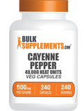 BulkSupplements frasco frontal de cápsulas de cayena muestra el envase y cantidad
