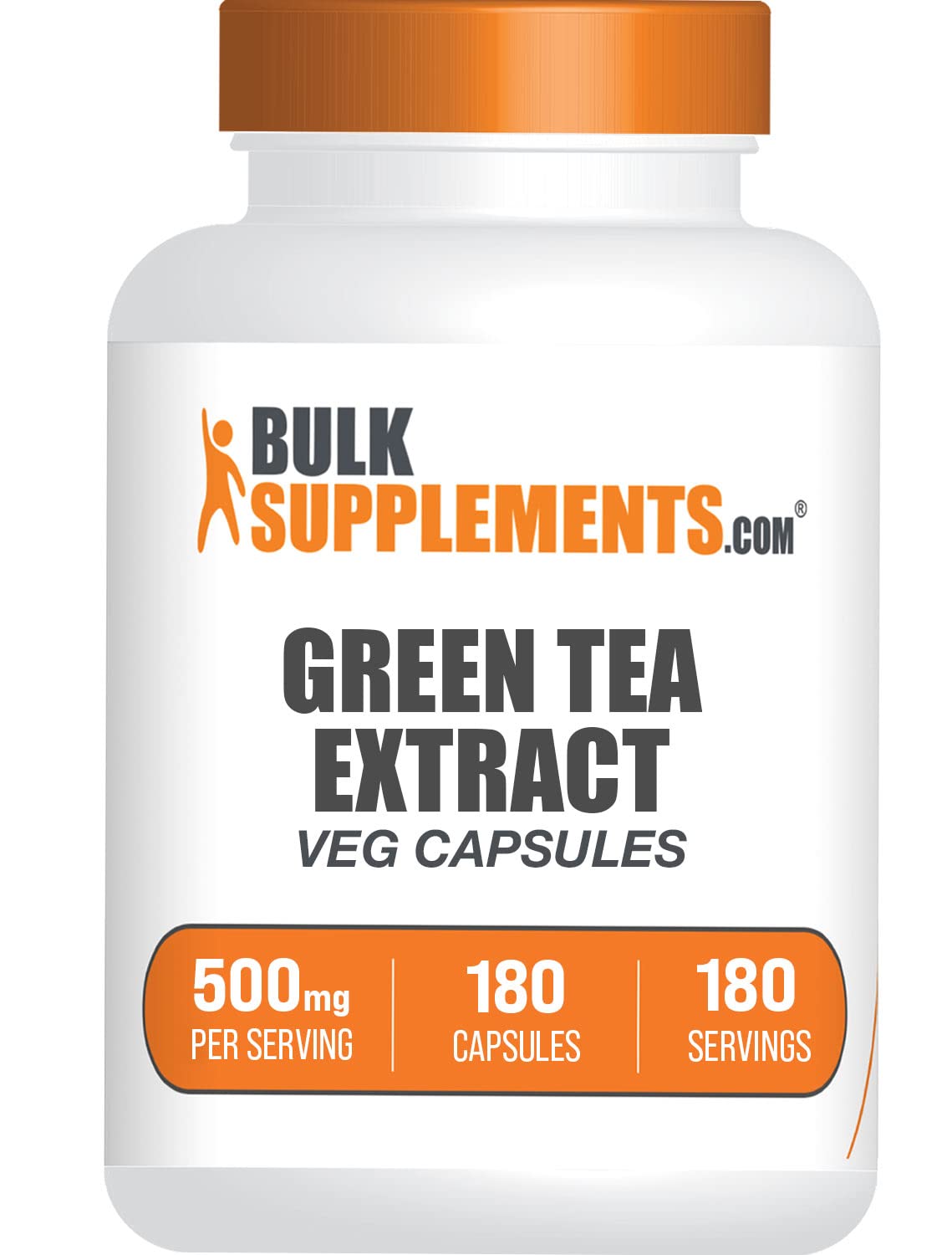 BulkSupplements frontal del envase de Green Tea Extract 500mg mostrando etiqueta