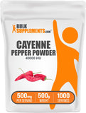 BulkSupplements envase frontal de cayena 500 g mostrando etiqueta clara y confianza