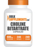BulkSupplements frasco frontal de Choline Bitartrate mostrando cantidad y sello de calidad