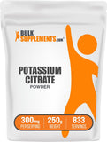 BulkSupplements envase frontal de citrato de potasio mostrando presentación y tamaño