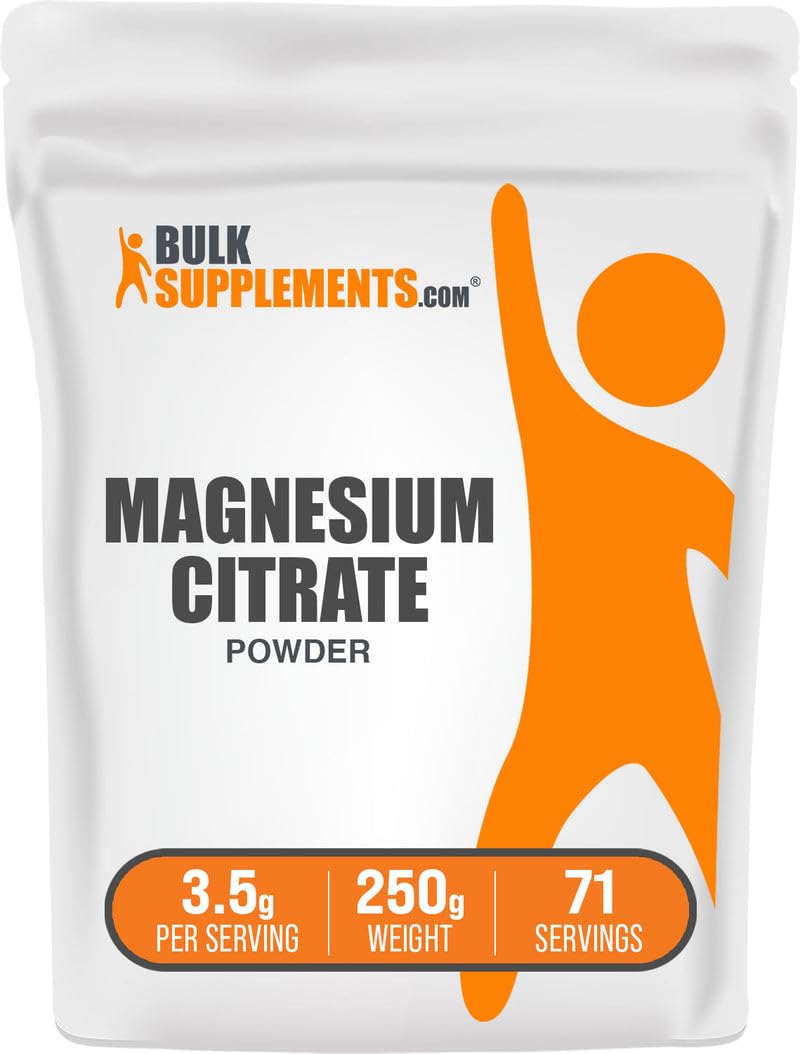 BulkSupplements envase frontal de Magnesium Citrate Powder, formato claro y práctico