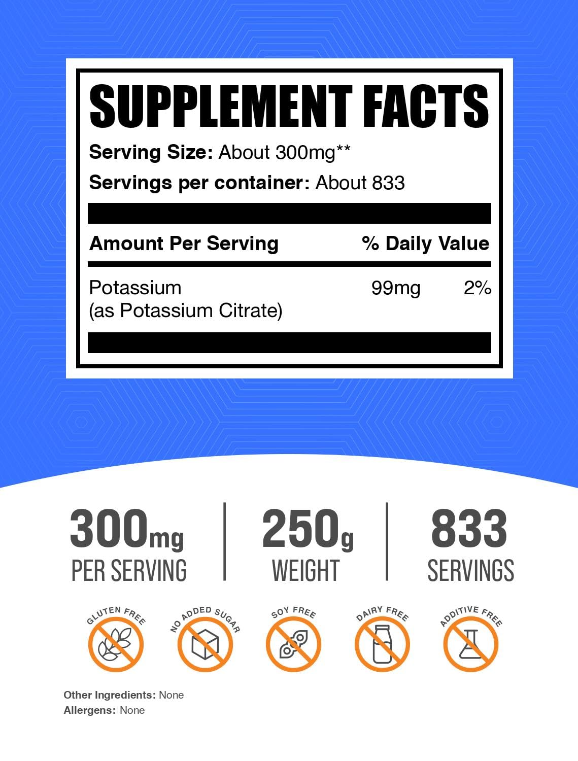 BulkSupplements acercamiento al polvo de citrato de potasio mostrando textura fina