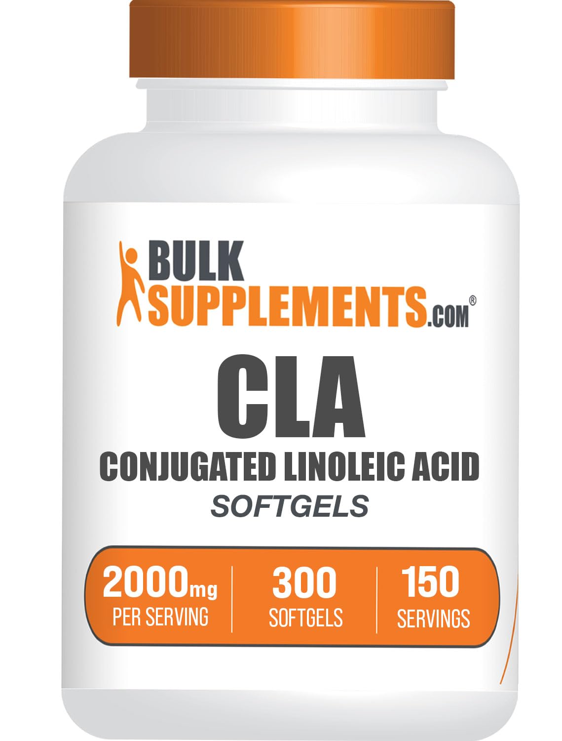BulkSupplements envase frontal de CLA 300 softgels mostrando el etiquetado y beneficios