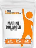 BulkSupplements envase frontal de colágeno marino que destaca claridad del producto