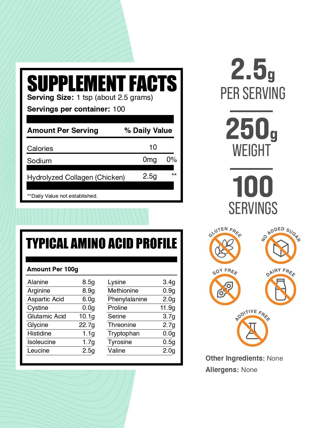 BulkSupplements polvo de colágeno de pollo en primer plano, textura fina y homogénea