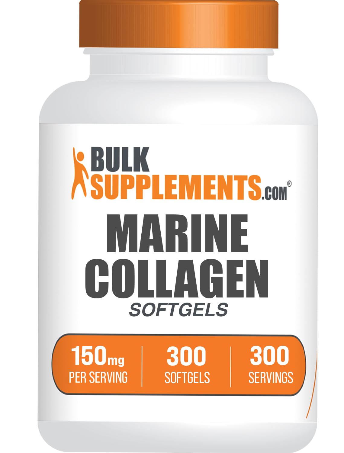 BulkSupplements frasco frontal de colágeno marino mostrando etiqueta clara y cantidad