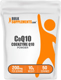 BulkSupplements envase frontal de CoQ10 polvo, práctico y dosificable