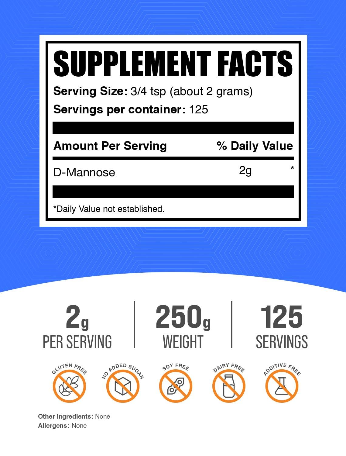 BulkSupplements textura del polvo de D‑Mannose para mezclas homogéneas